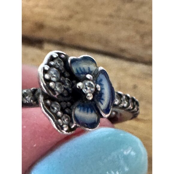 Retired Pandora Blue Enamel Pansy Flower Hoop Earrings 925 ALE Sterling Silver - Picture 4 of 7